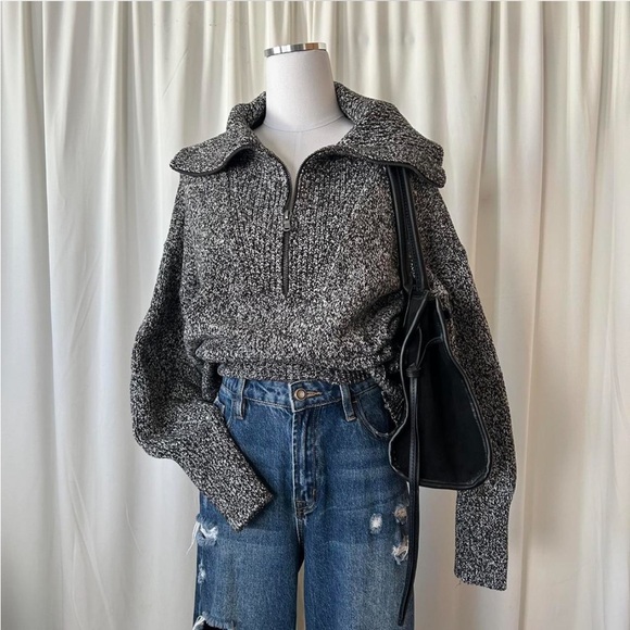 LOFT Sweaters - Grey and black Loft quarter zip sweater size Medium.